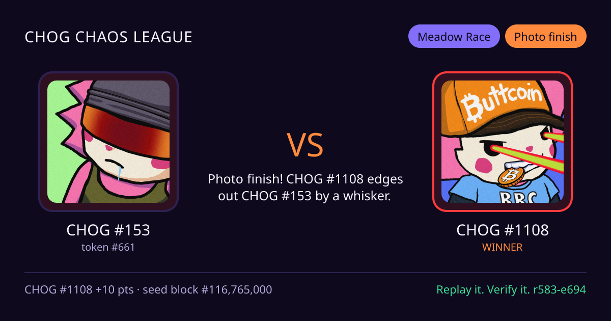 Highlight card: CHOG #153 versus CHOG #1108