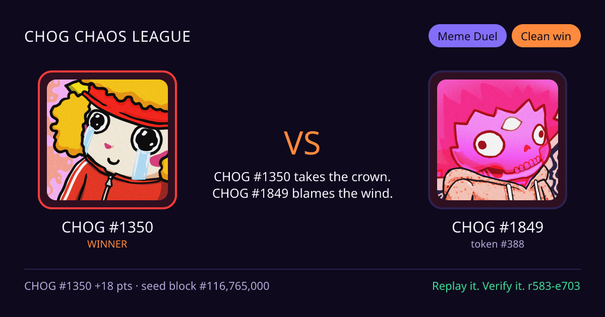 Highlight card: CHOG #1350 versus CHOG #1849