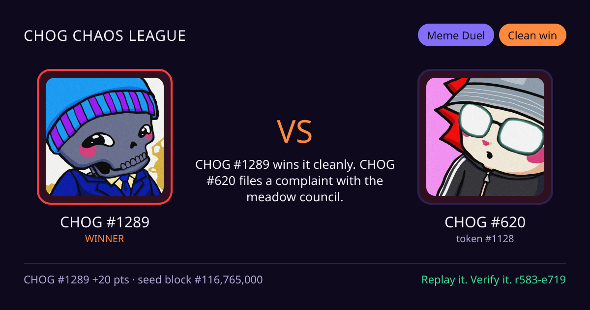 Highlight card: CHOG #1289 versus CHOG #620