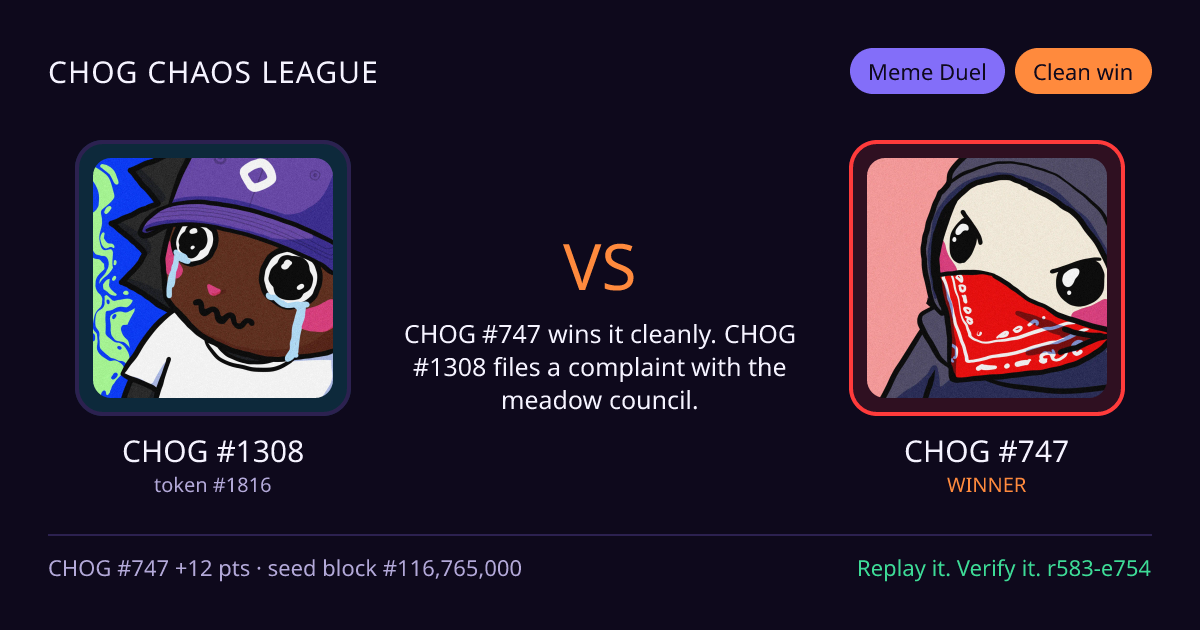 Highlight card: CHOG #1308 versus CHOG #747