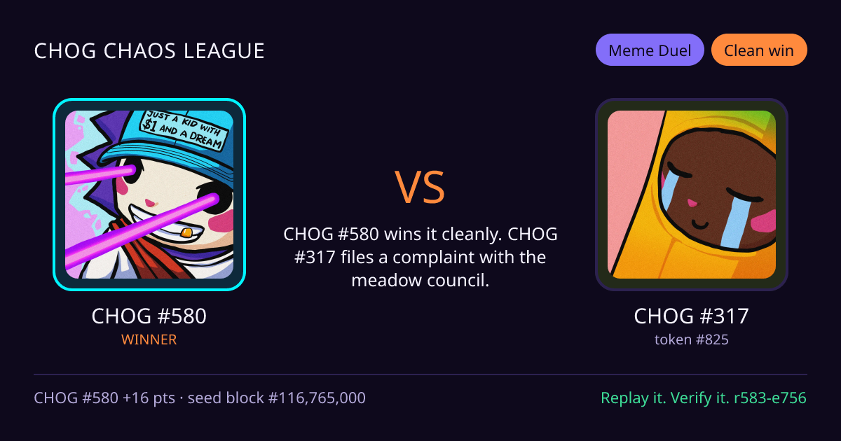 Highlight card: CHOG #580 versus CHOG #317