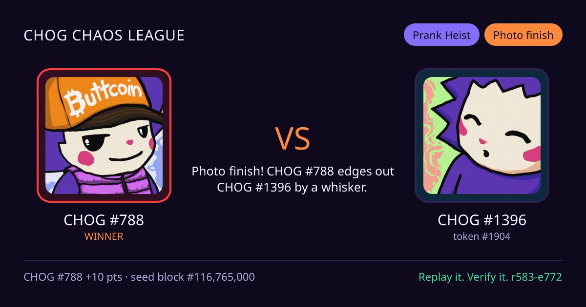 Highlight card: CHOG #788 versus CHOG #1396