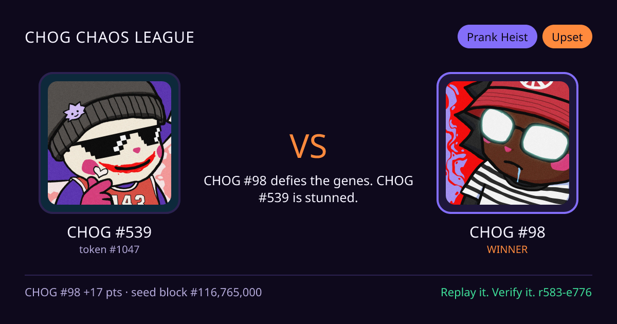 Highlight card: CHOG #539 versus CHOG #98