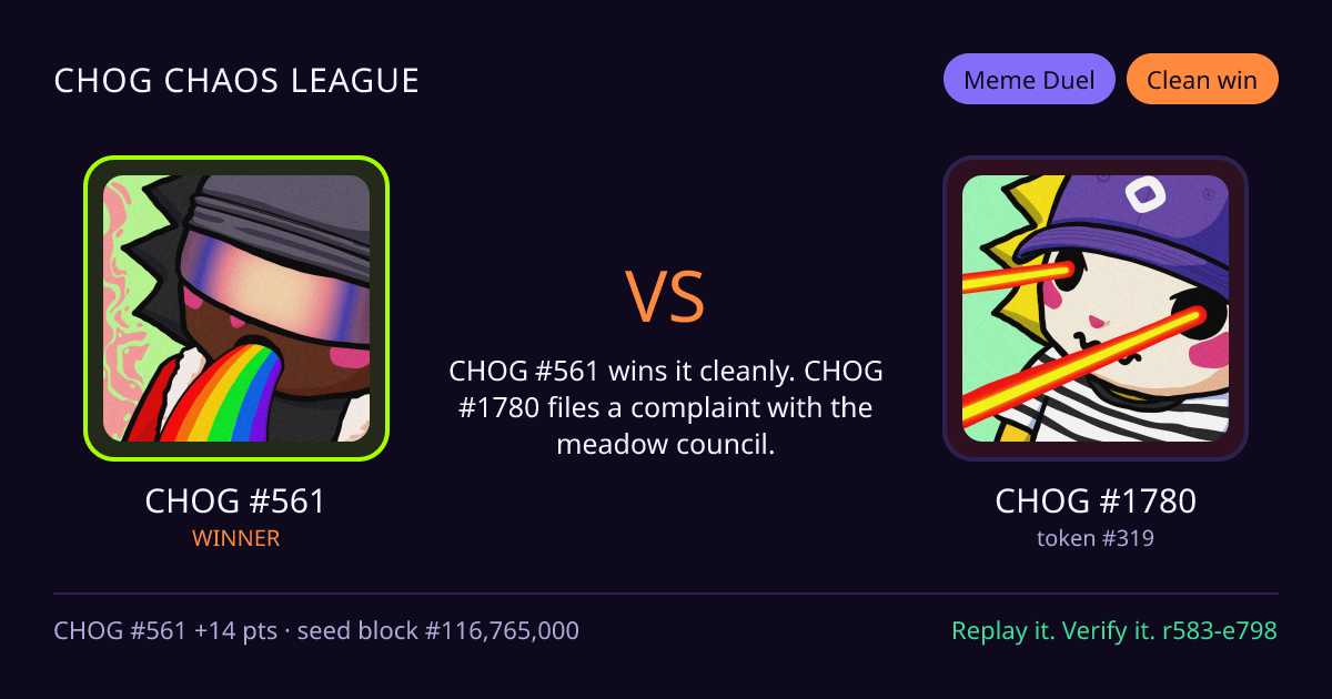 Highlight card: CHOG #561 versus CHOG #1780