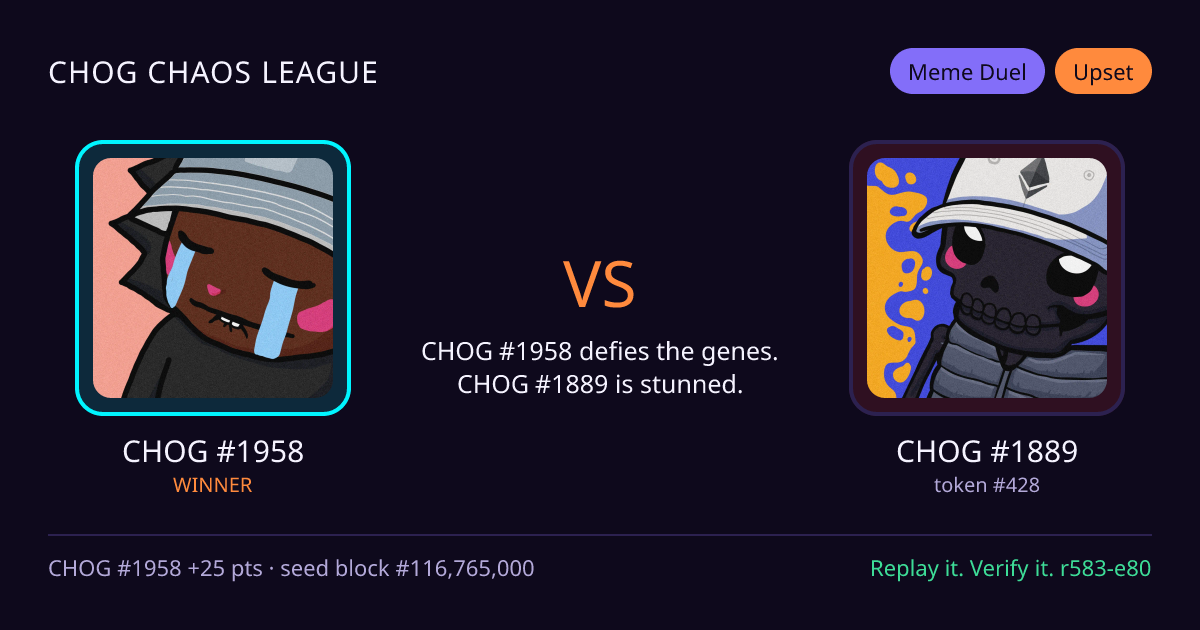Highlight card: CHOG #1958 versus CHOG #1889