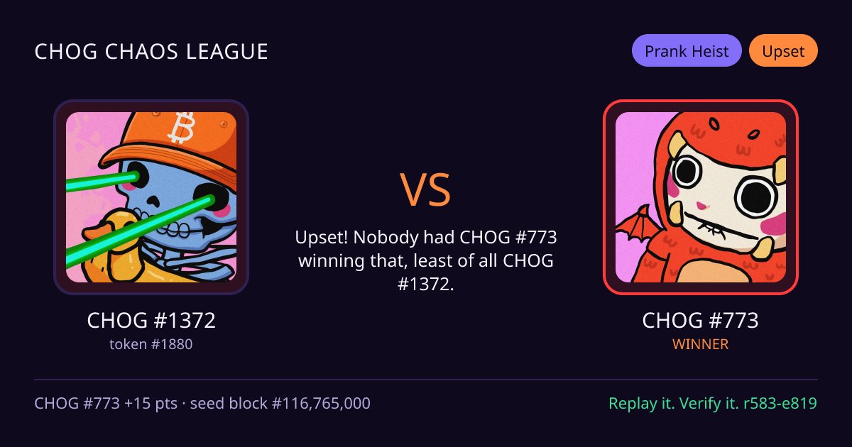 Highlight card: CHOG #1372 versus CHOG #773