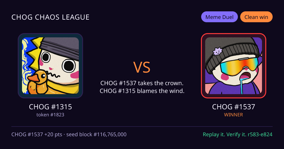 Highlight card: CHOG #1315 versus CHOG #1537