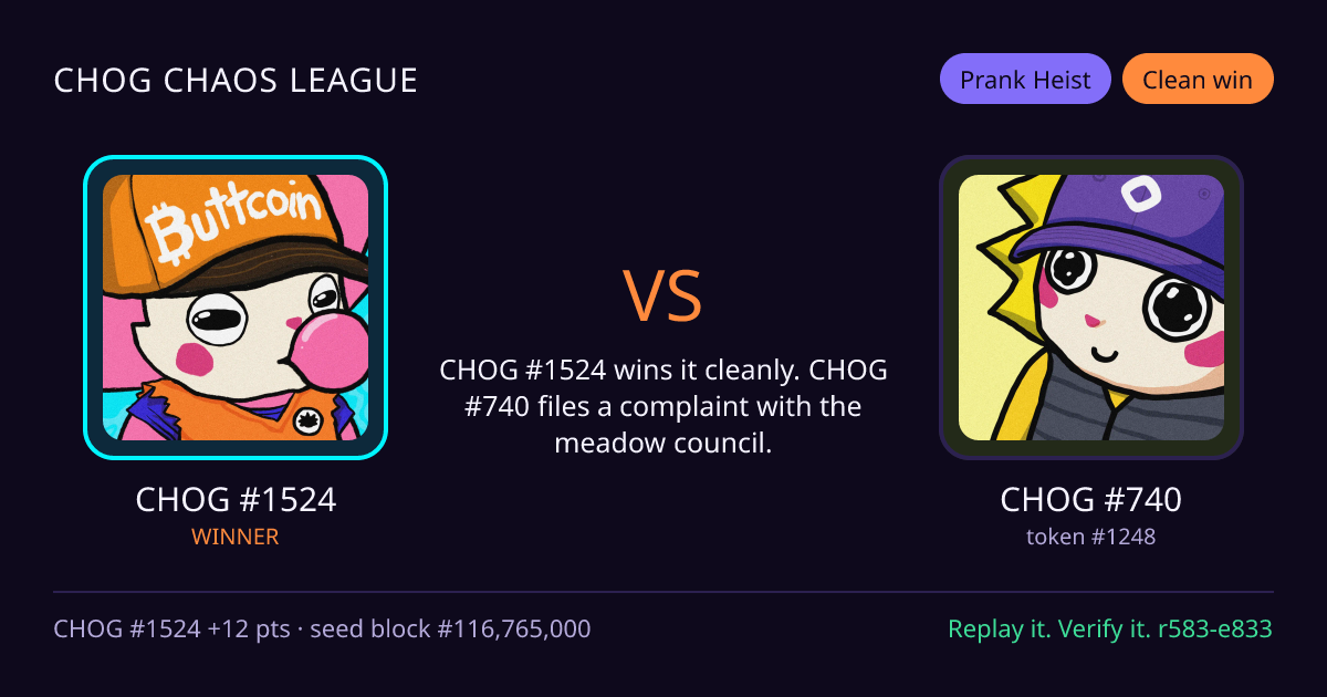 Highlight card: CHOG #1524 versus CHOG #740
