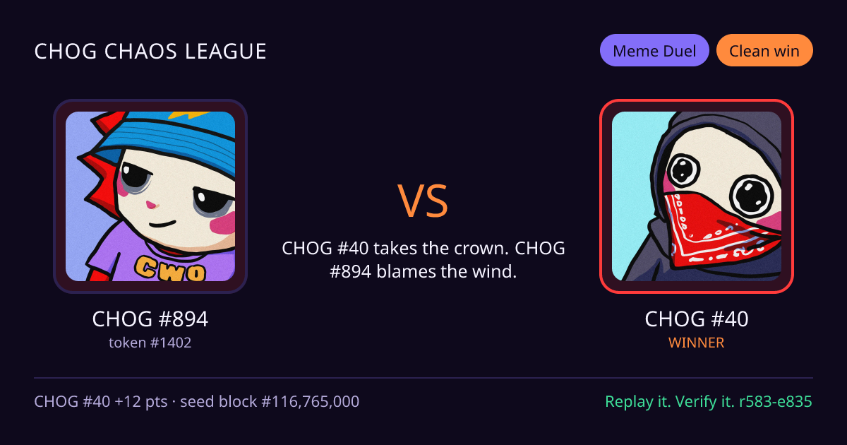Highlight card: CHOG #894 versus CHOG #40
