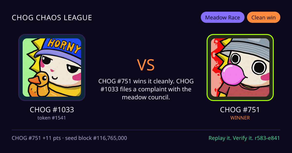 Highlight card: CHOG #1033 versus CHOG #751