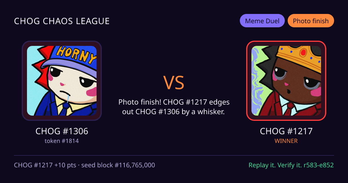Highlight card: CHOG #1306 versus CHOG #1217