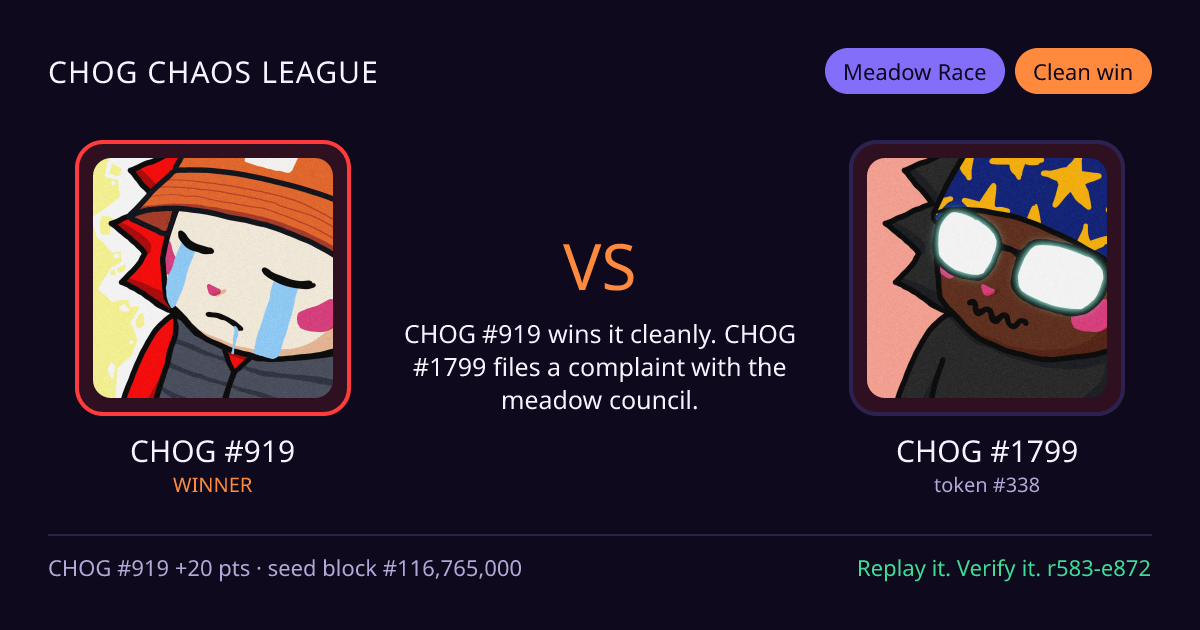 Highlight card: CHOG #919 versus CHOG #1799