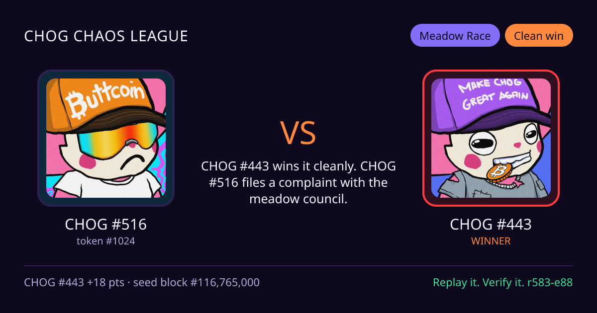 Highlight card: CHOG #516 versus CHOG #443
