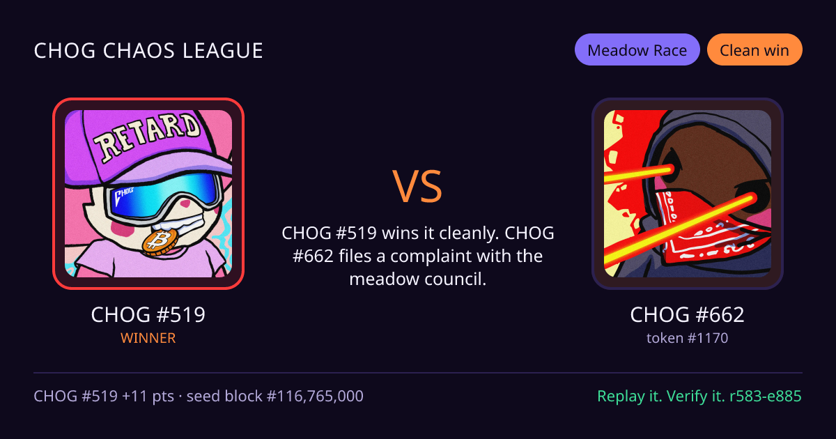 Highlight card: CHOG #519 versus CHOG #662