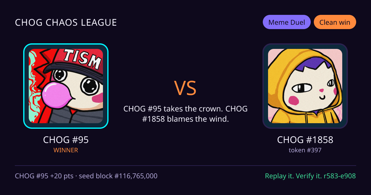 Highlight card: CHOG #95 versus CHOG #1858