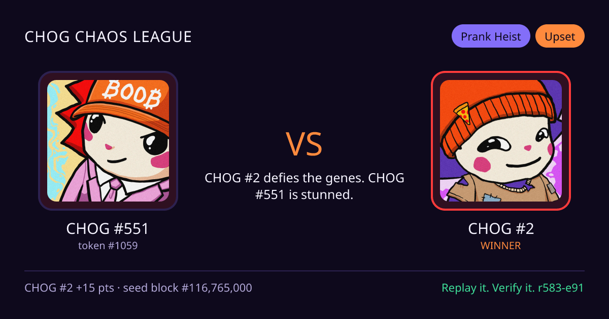 Highlight card: CHOG #551 versus CHOG #2