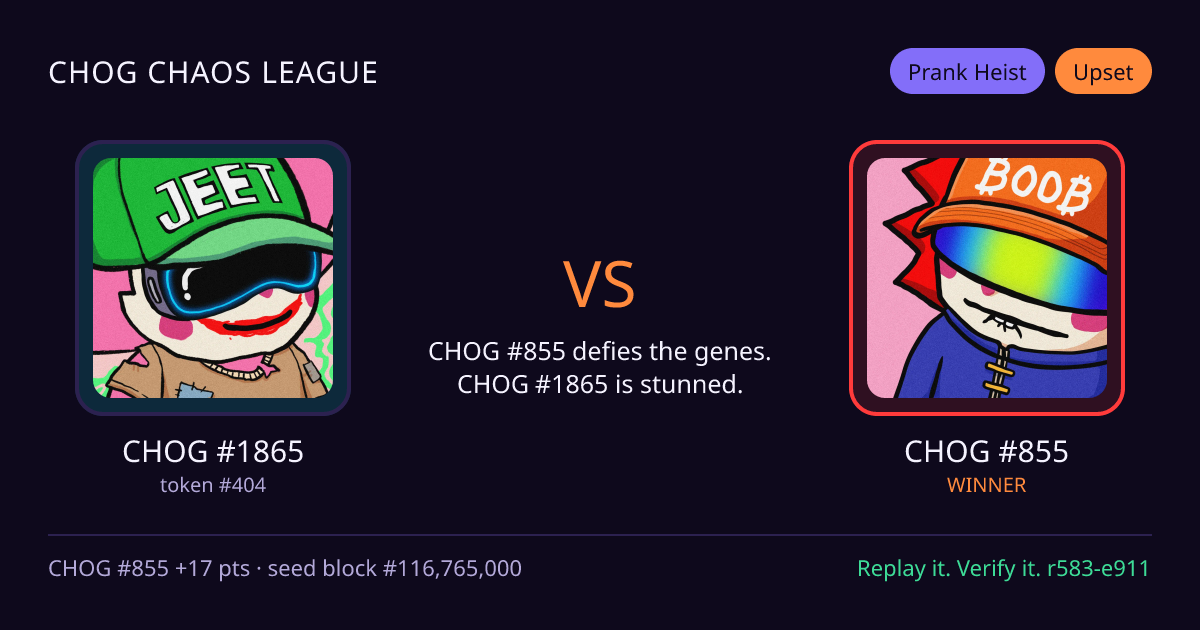 Highlight card: CHOG #1865 versus CHOG #855
