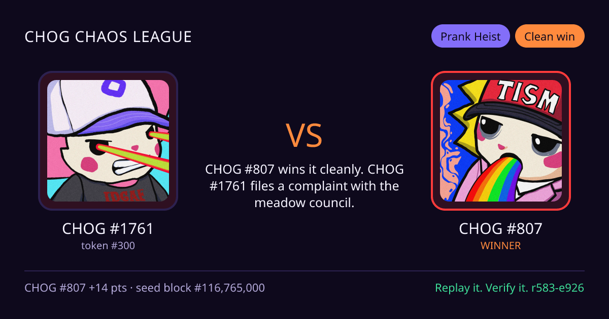 Highlight card: CHOG #1761 versus CHOG #807