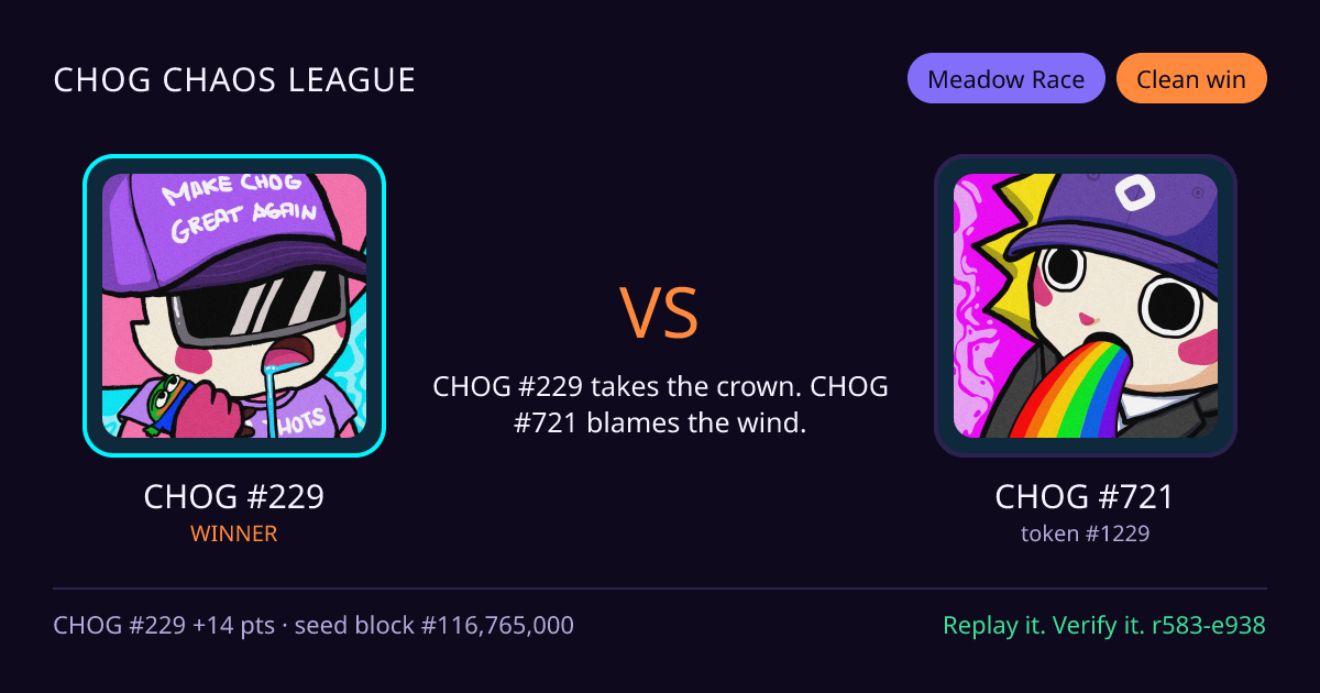 Highlight card: CHOG #229 versus CHOG #721