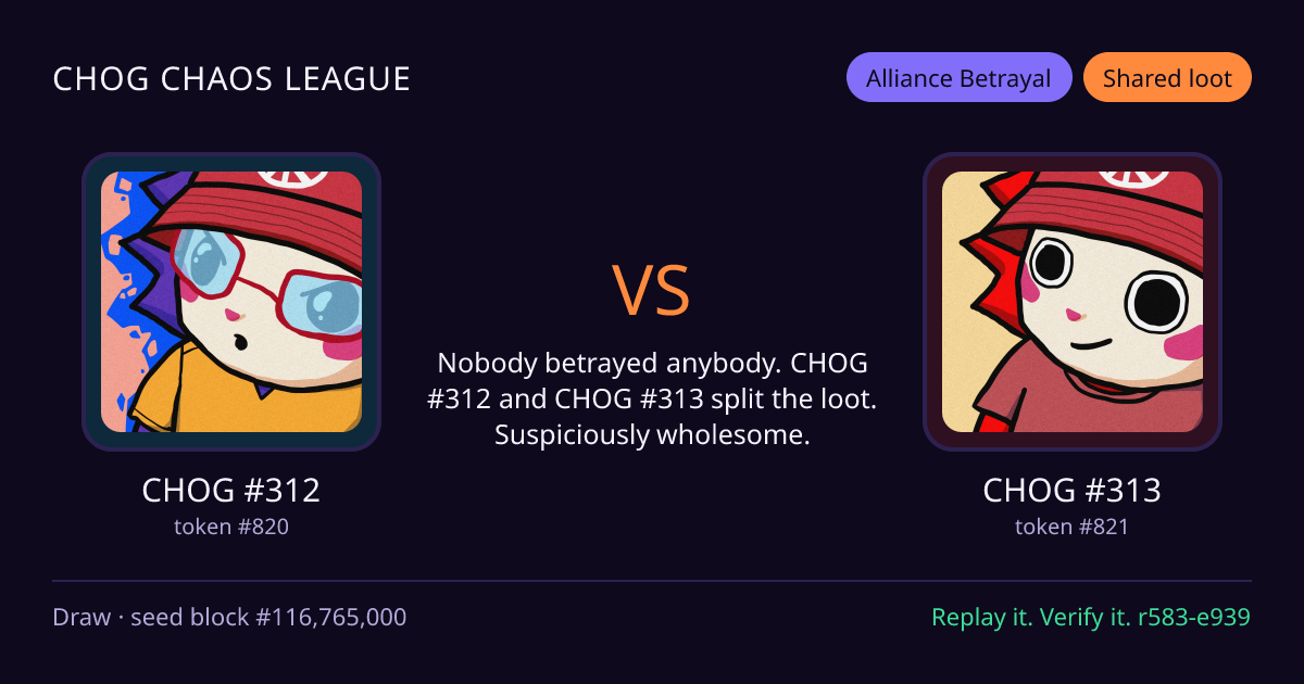 Highlight card: CHOG #312 versus CHOG #313