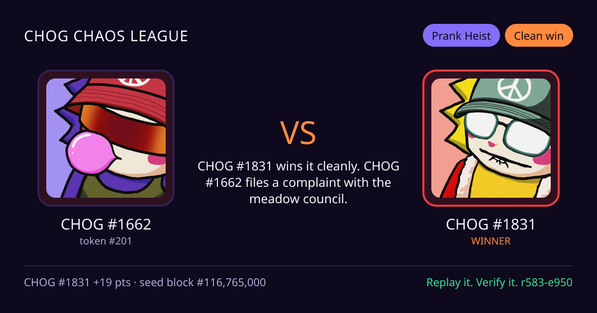 Highlight card: CHOG #1662 versus CHOG #1831