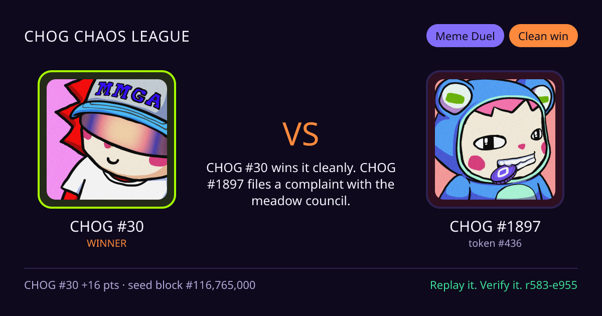 Highlight card: CHOG #30 versus CHOG #1897