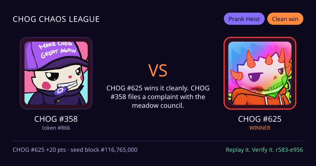Highlight card: CHOG #358 versus CHOG #625