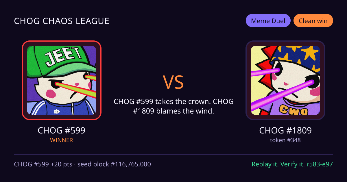 Highlight card: CHOG #599 versus CHOG #1809