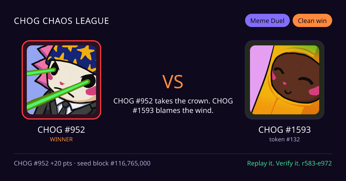 Highlight card: CHOG #952 versus CHOG #1593