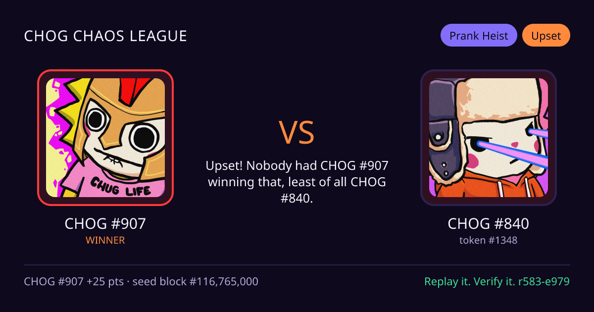 Highlight card: CHOG #907 versus CHOG #840