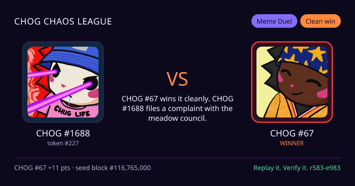 Highlight card: CHOG #1688 versus CHOG #67