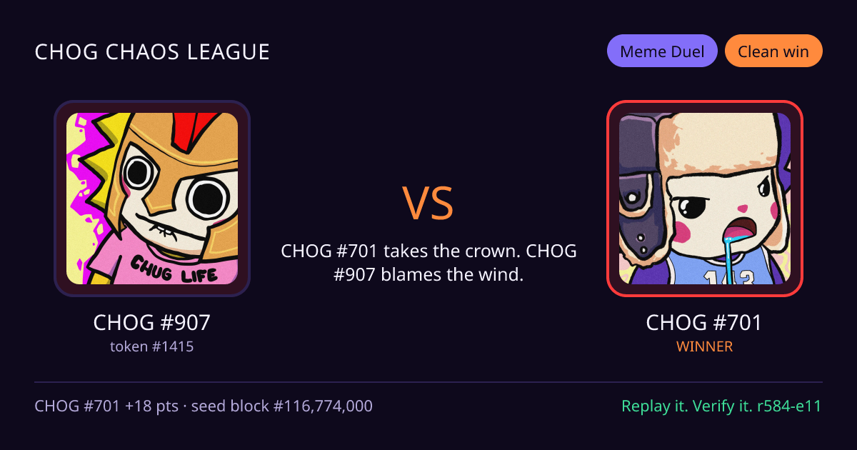 Highlight card: CHOG #907 versus CHOG #701