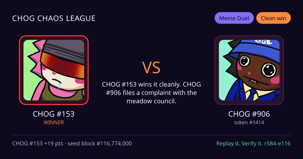 Highlight card: CHOG #153 versus CHOG #906