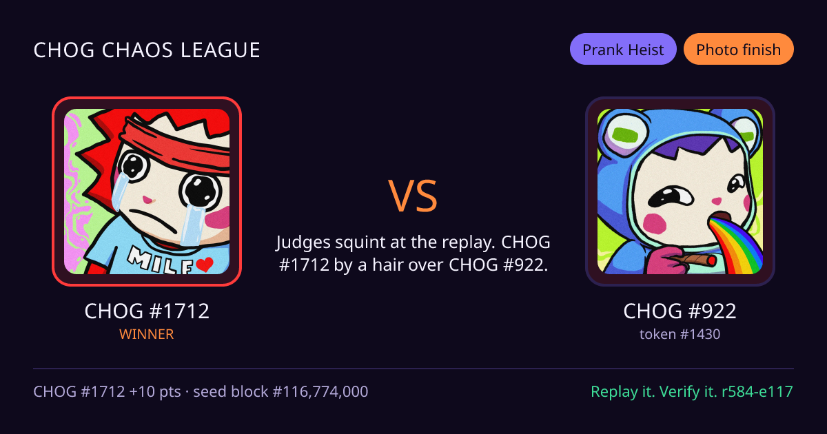 Highlight card: CHOG #1712 versus CHOG #922