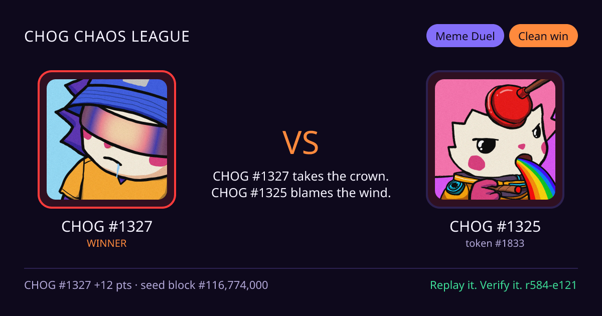 Highlight card: CHOG #1327 versus CHOG #1325