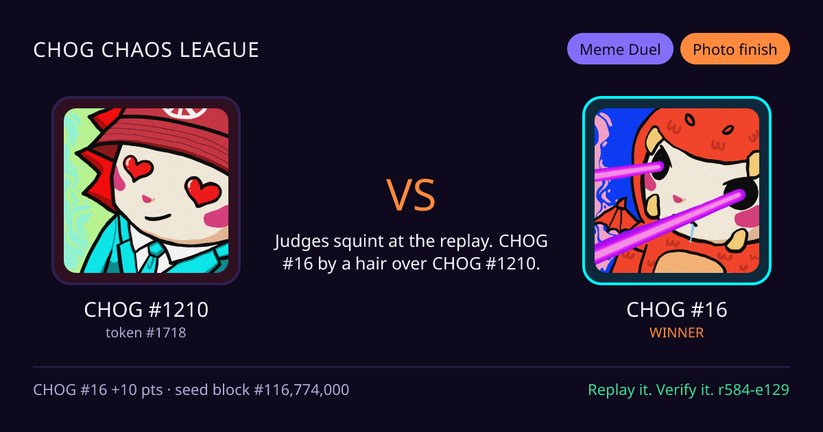 Highlight card: CHOG #1210 versus CHOG #16
