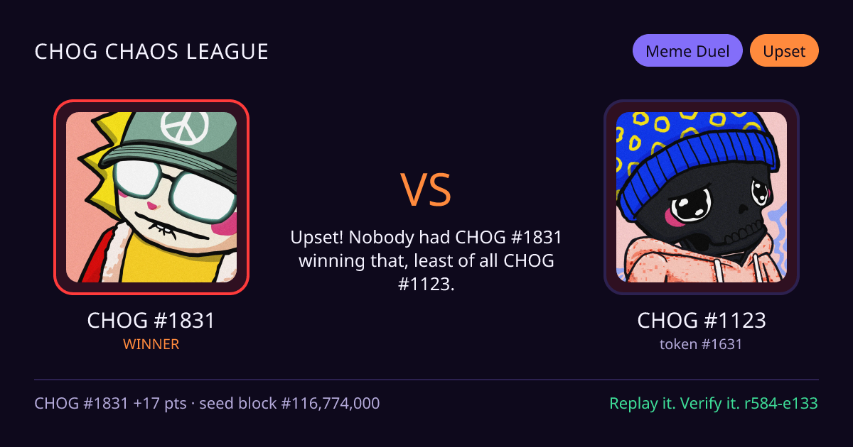 Highlight card: CHOG #1831 versus CHOG #1123