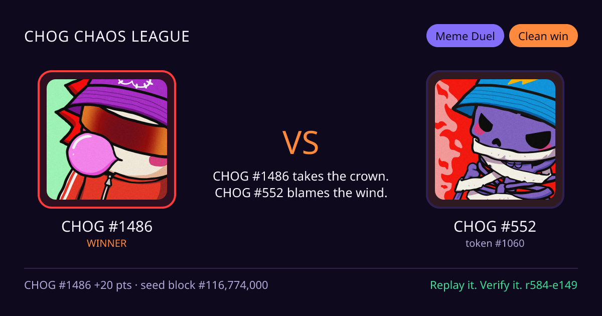 Highlight card: CHOG #1486 versus CHOG #552