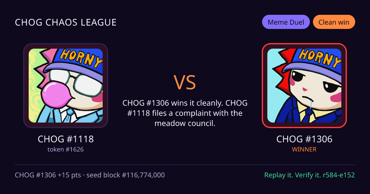 Highlight card: CHOG #1118 versus CHOG #1306