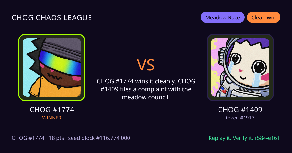 Highlight card: CHOG #1774 versus CHOG #1409