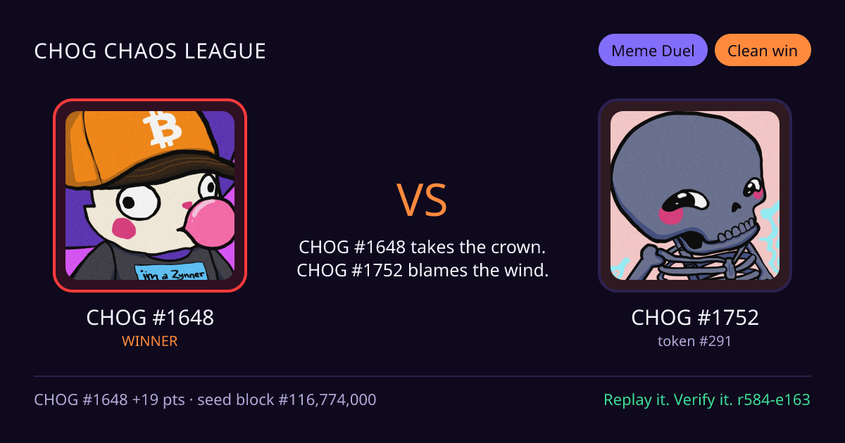 Highlight card: CHOG #1648 versus CHOG #1752