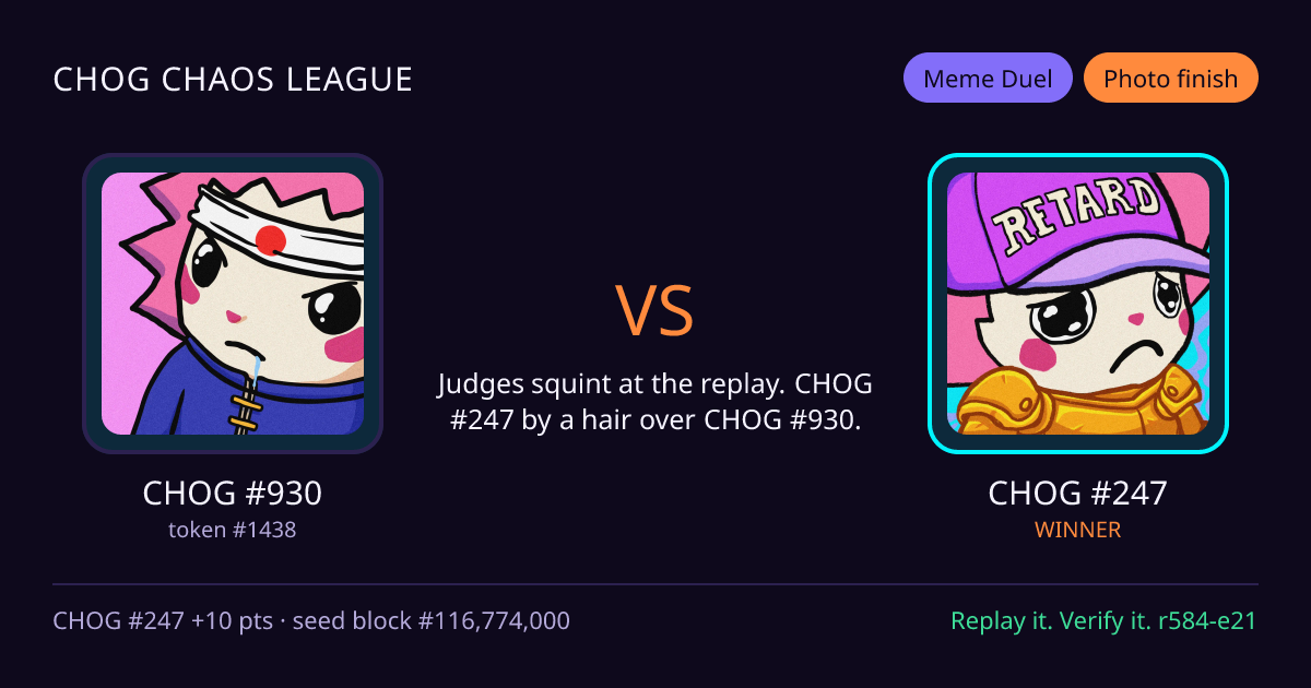 Highlight card: CHOG #930 versus CHOG #247