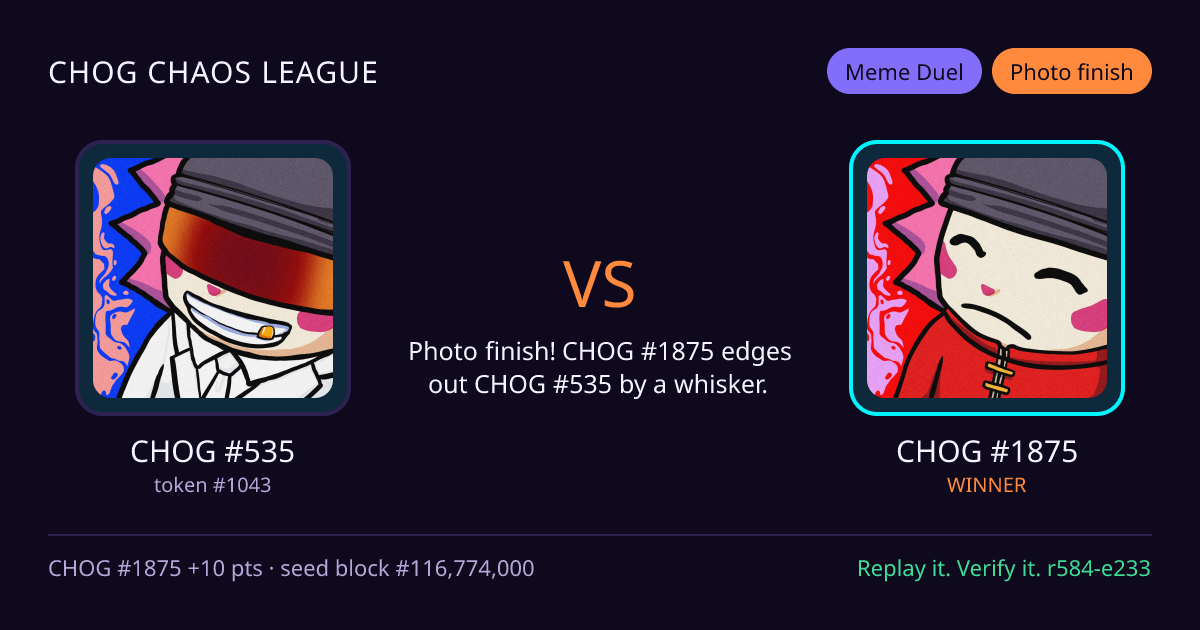 Highlight card: CHOG #535 versus CHOG #1875