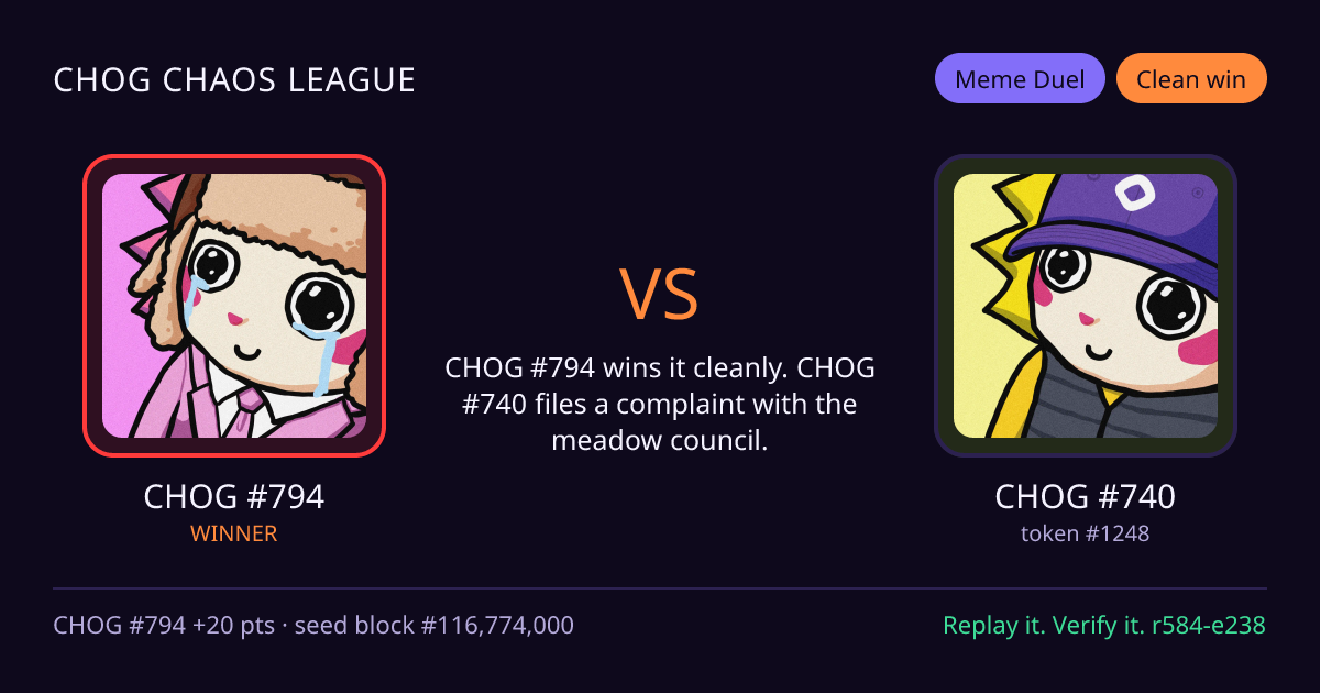 Highlight card: CHOG #794 versus CHOG #740