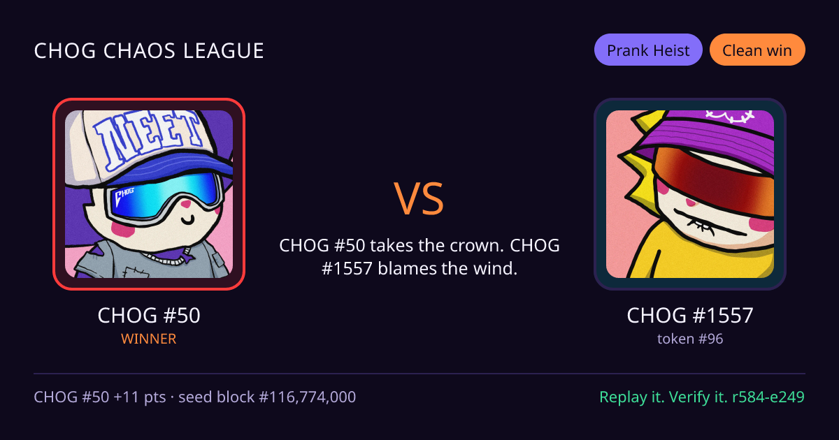 Highlight card: CHOG #50 versus CHOG #1557