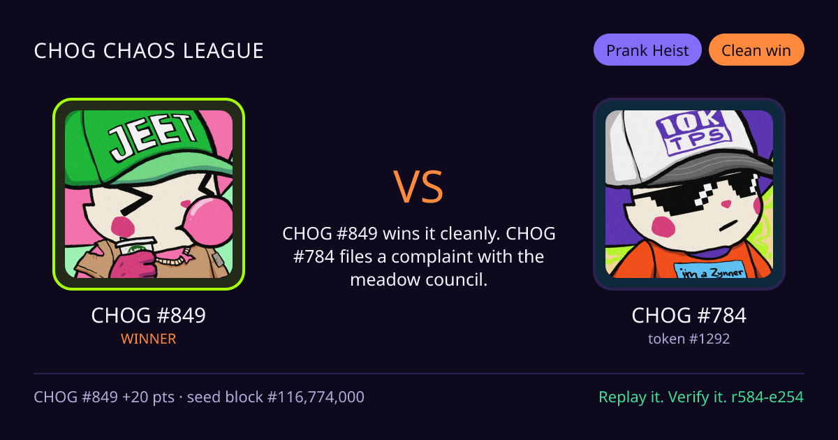 Highlight card: CHOG #849 versus CHOG #784