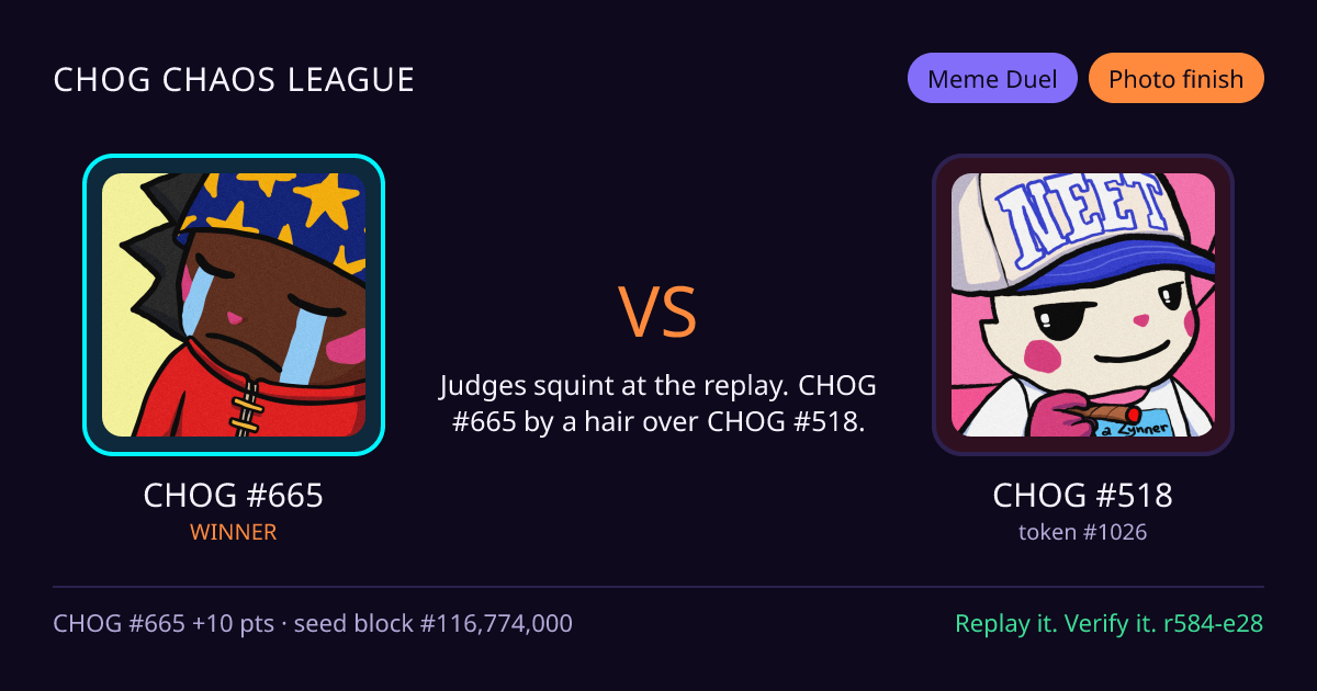 Highlight card: CHOG #665 versus CHOG #518