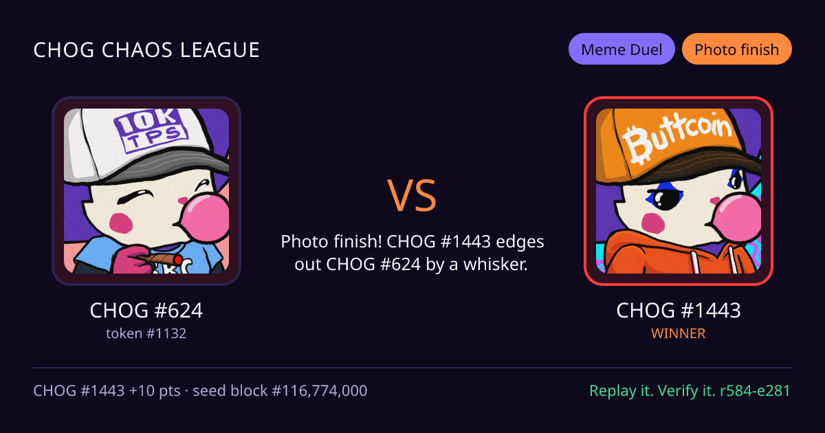 Highlight card: CHOG #624 versus CHOG #1443