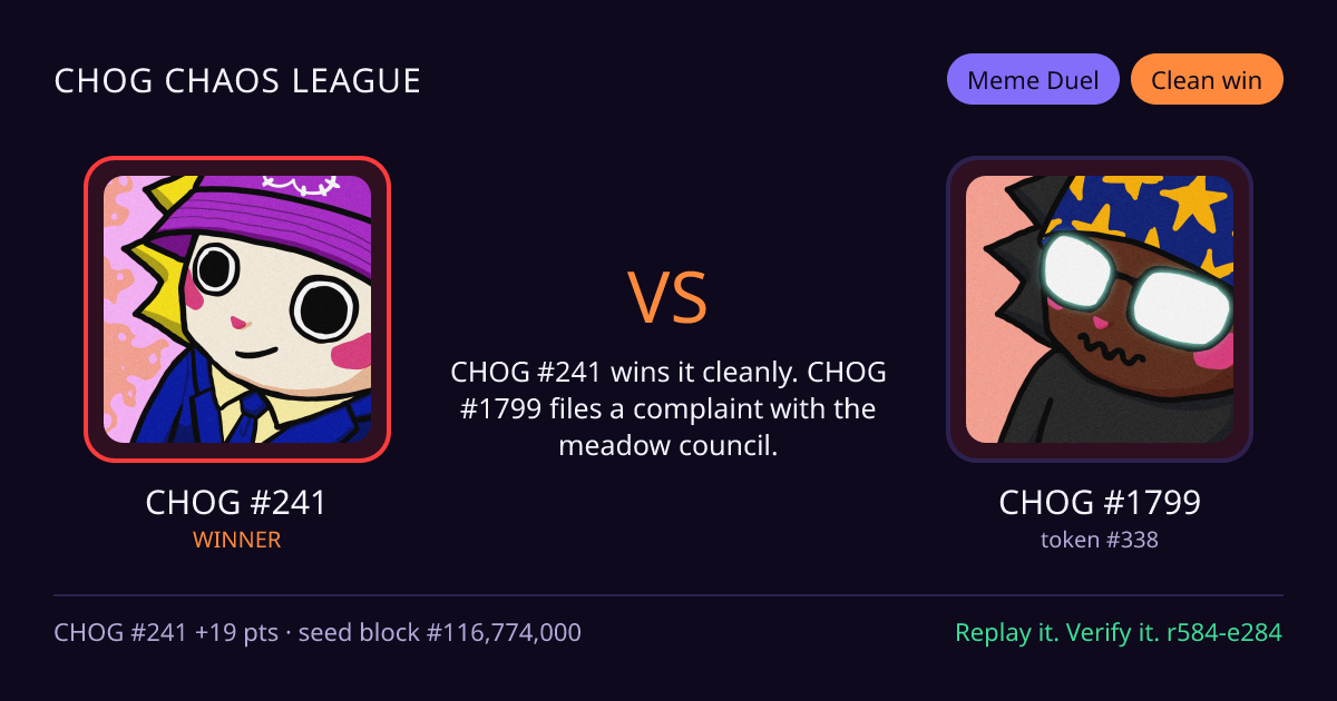 Highlight card: CHOG #241 versus CHOG #1799
