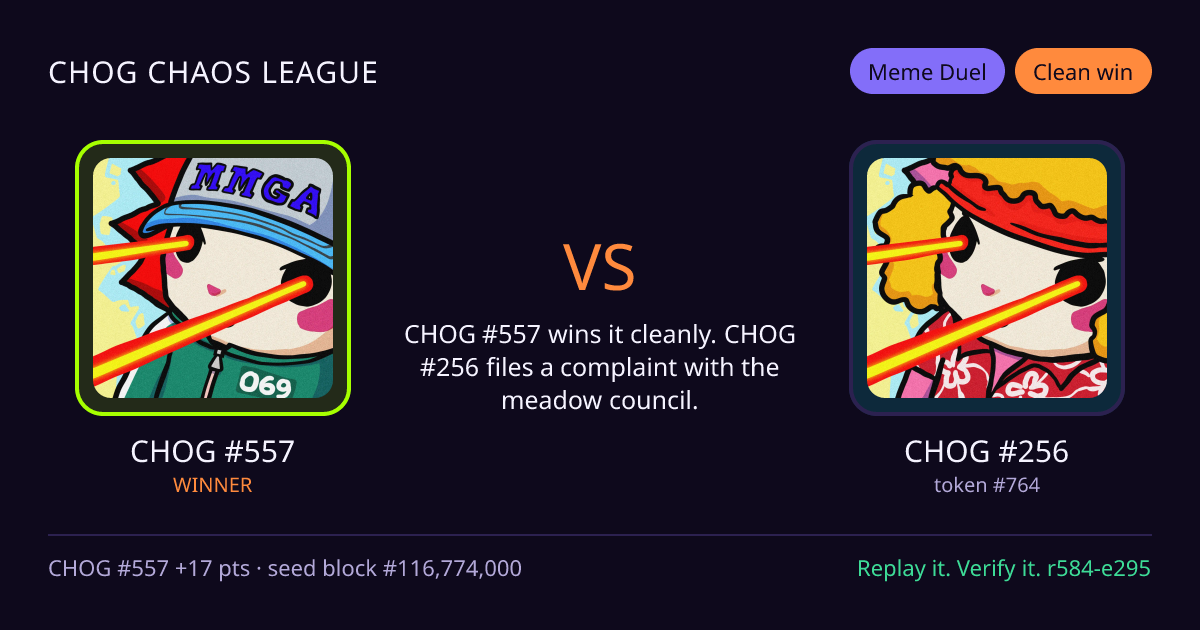 Highlight card: CHOG #557 versus CHOG #256